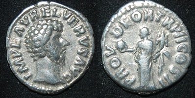 RI Lucius Verus 161-169 CE AR Denarius Providentia glob cornucopiae RIC 253 Obv-Rev.jpg