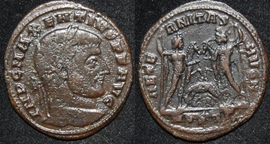 RI Maxentius 306-312 CE AE Folles Dioscuri holding their horses She-Wolf.jpg