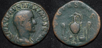 RI Maximinus Thrax JUNIOR 236-238 AE Sestertius Rome mint priestly emblems.jpg