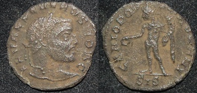 RI Severus II 306-307 CE AE18 GENIO POPVLI Quarter Folles Siscia mint.jpg