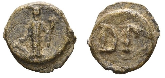 RI Tessera c 1st C CE PB Fortuna rudder cornu DP Rostovtsev 2307 Ruggerio 808-9 13mm 1-39g.JPG
