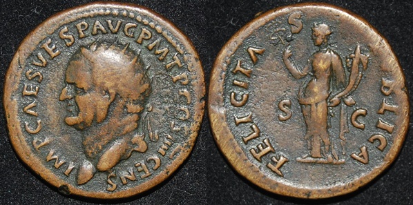 RI Vespasian 69-79 CE AE Dupondius Felicitas stdg caduceus cornucopia Obv-Rev.jpg