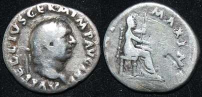 RI Vitellius 69 CE AR Denarius Pont Max Vesta Seated.jpg