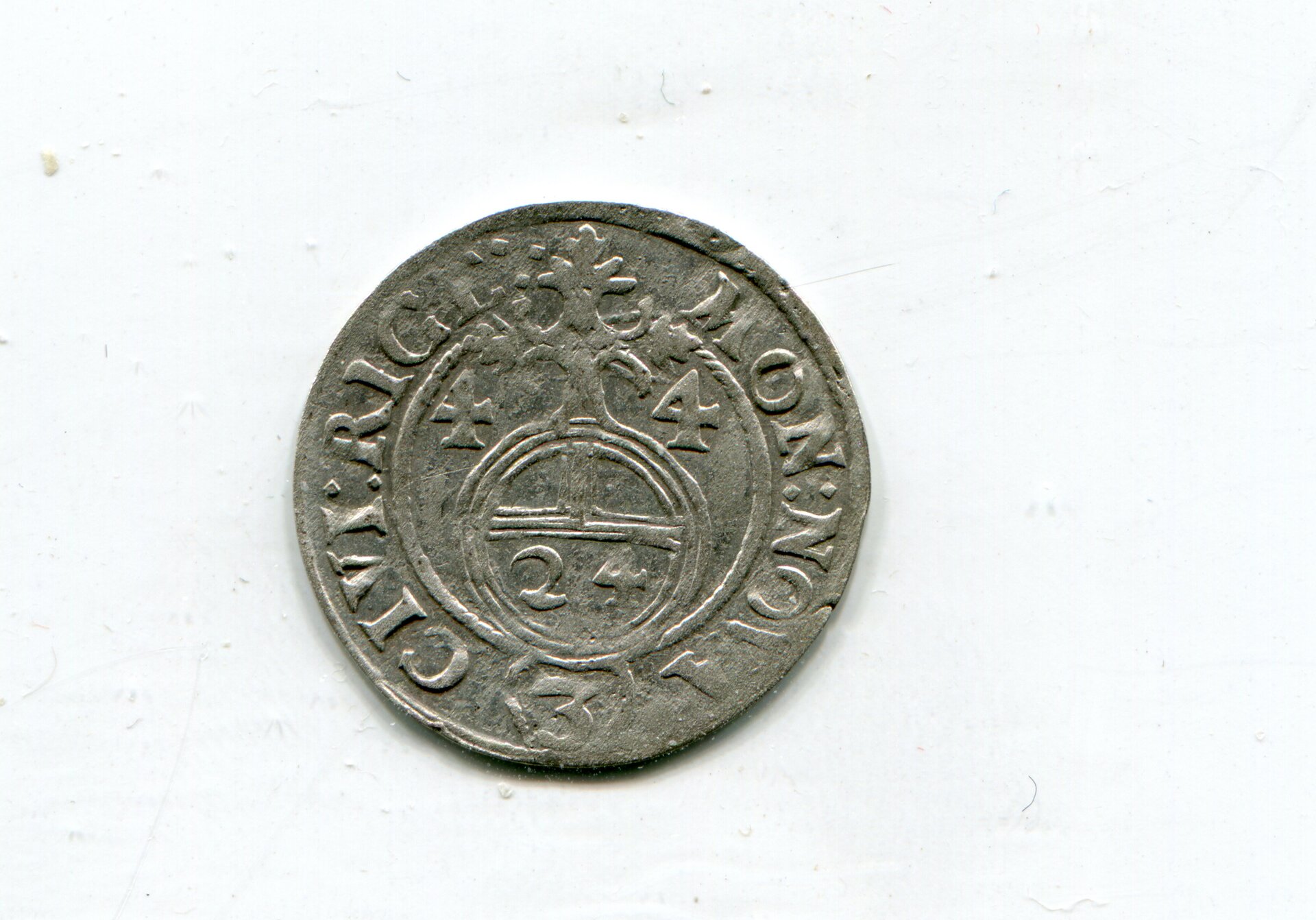 Riga Kristina of Sweden One 24th Taler 3 Polcher 1644 rev 350.jpg