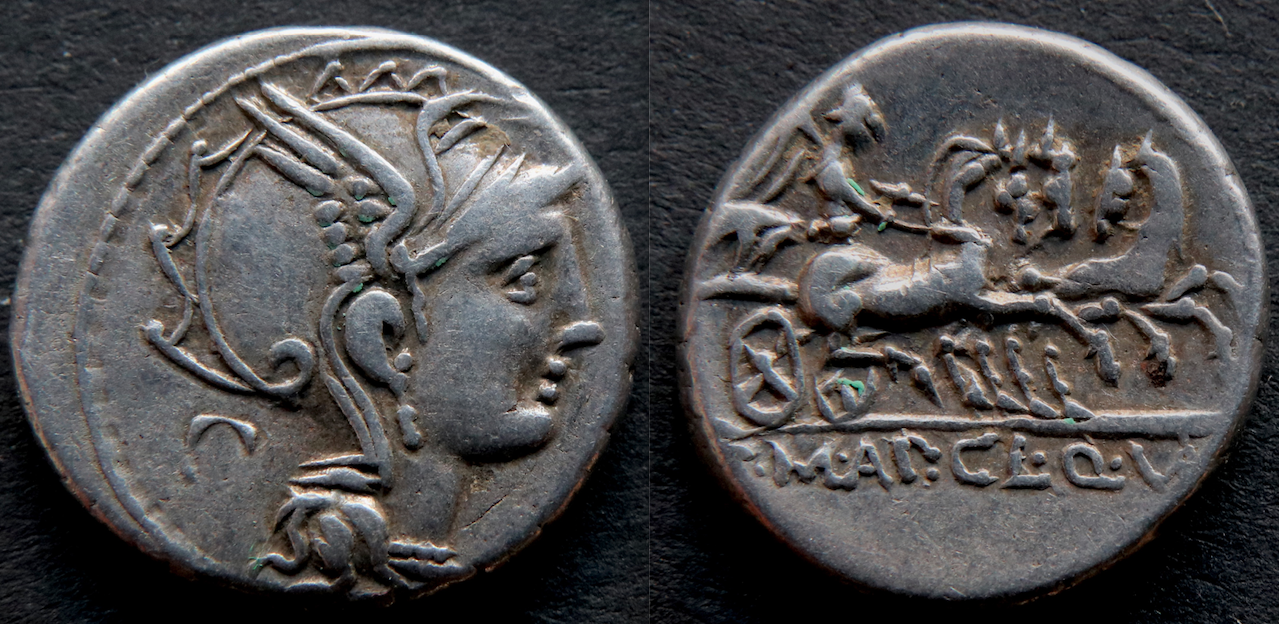 Römische Republik – RRC 299:1b, Denar, Pulcher, Roma u. Triga (neuestes Foto).png