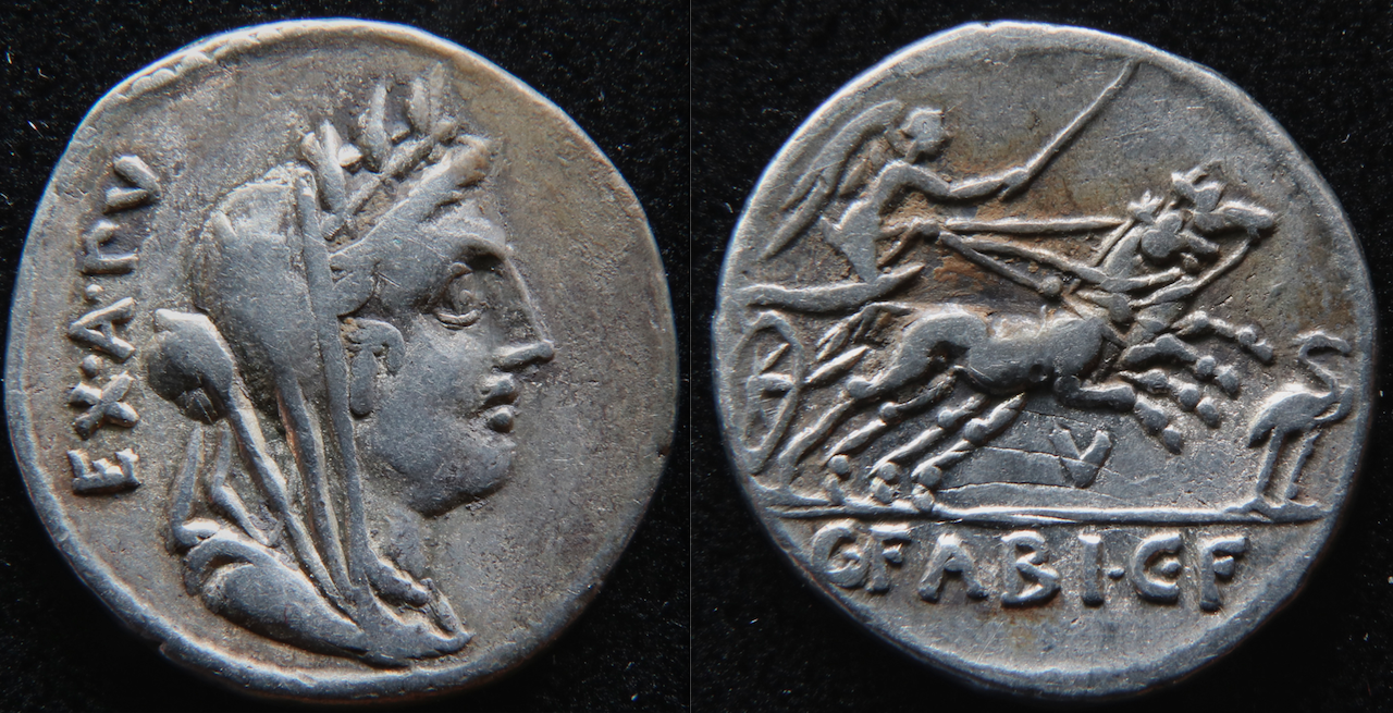 Römische Republik – RRC 322:1b, Denar, C. Fabius, Kybele und Victoria.png