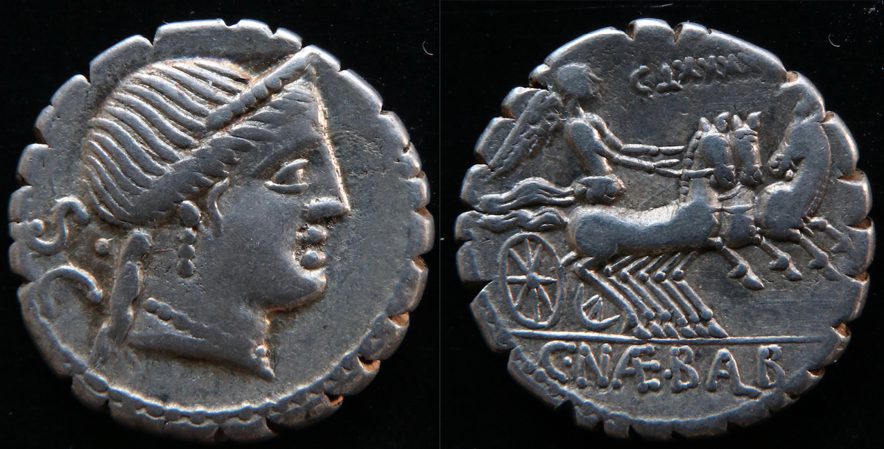 Römische Republik – RRC 382:1b, Denar, C. Naevius Balbus, Victoria in Triga.png