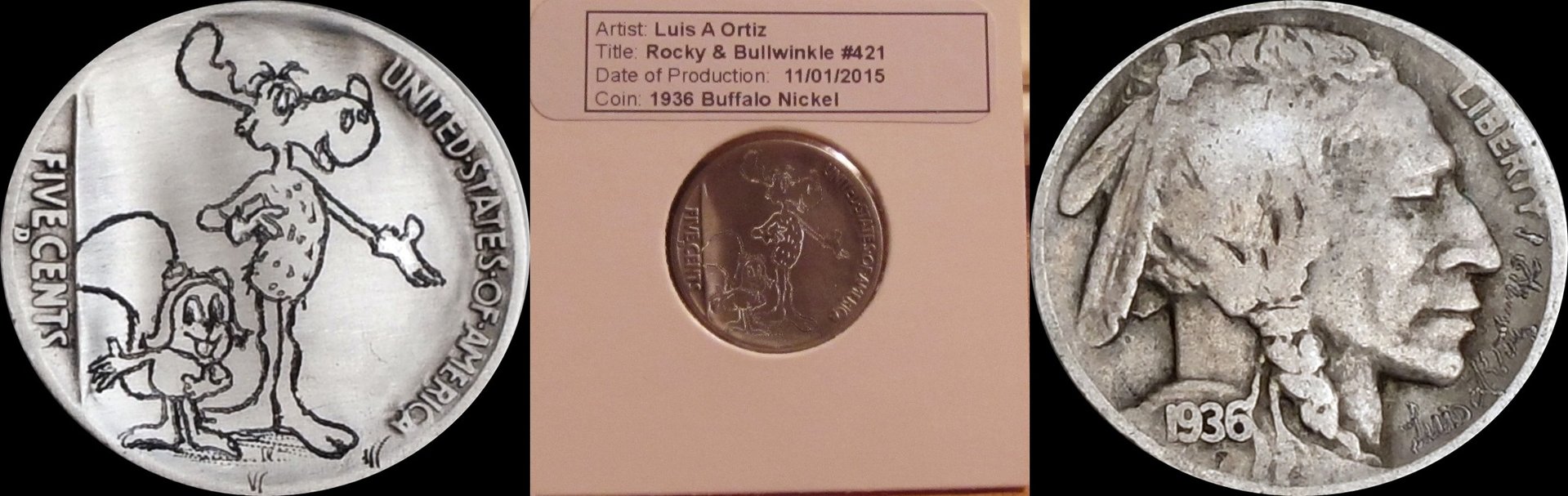 Rocky and Bullwinkle #421 Hand Engraved Hobo Nickel by Luis A Ortiz 1-horz.jpg