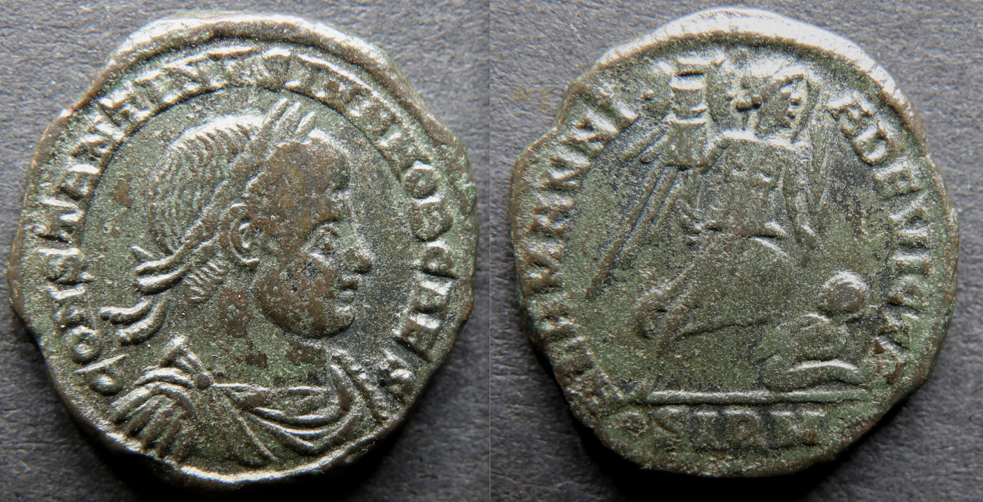 Rom – Constantinus II, AE 3, Alamannia Devicta.png