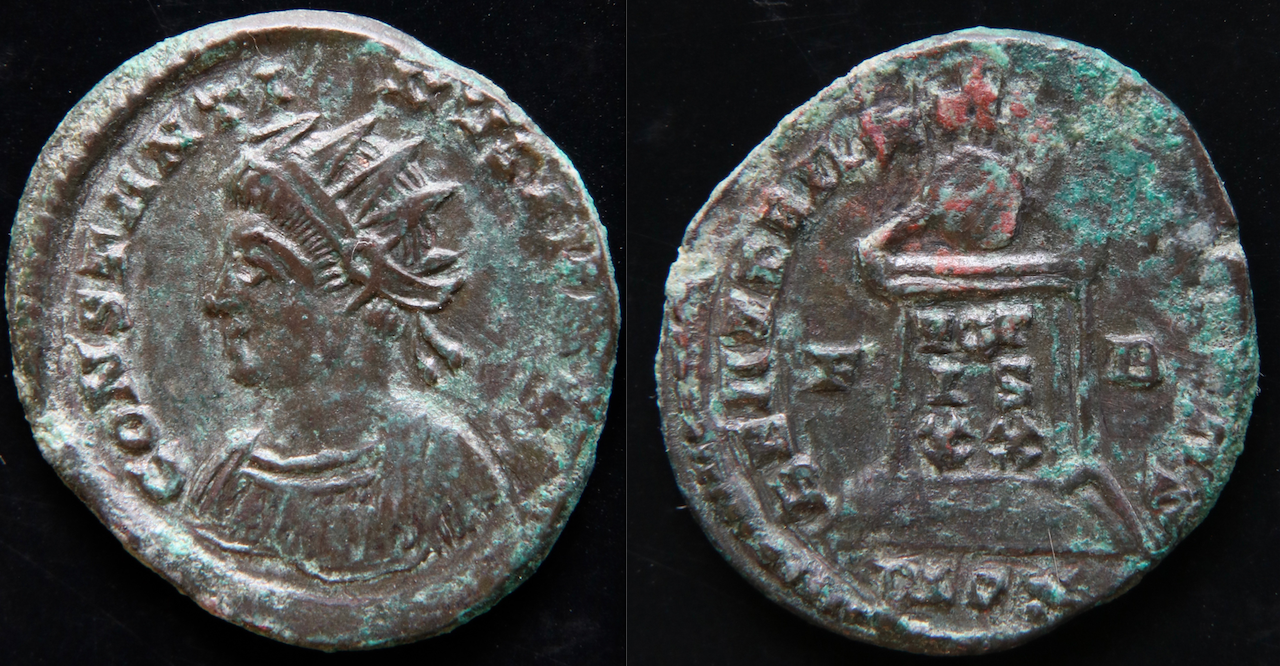 Rom – Constantinus II Junior, AE3, Beata Tranquilitas, London (neu).png