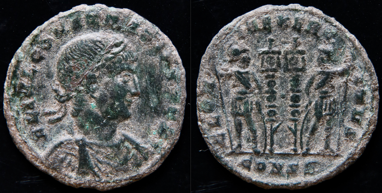 Rom – Constantius II, AE3, Gloria exercitus, Konstantinopel.png