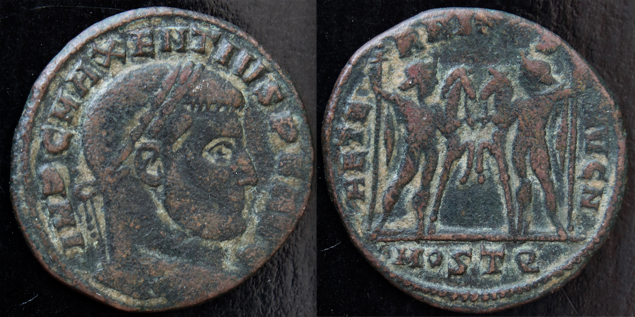 Rom – Maxentius, Follis, Dioskuren (neues Bild).png