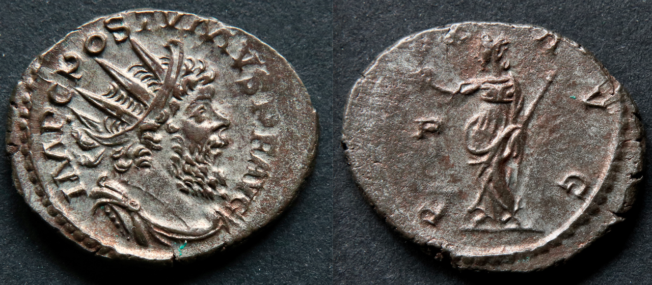 Rom – Postumus, Antoninian, Pax mit Beizeichen.png