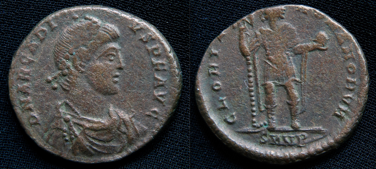 Rom -Arcadius, AE2, stehender Kaiser, Gloria Romanorum.png
