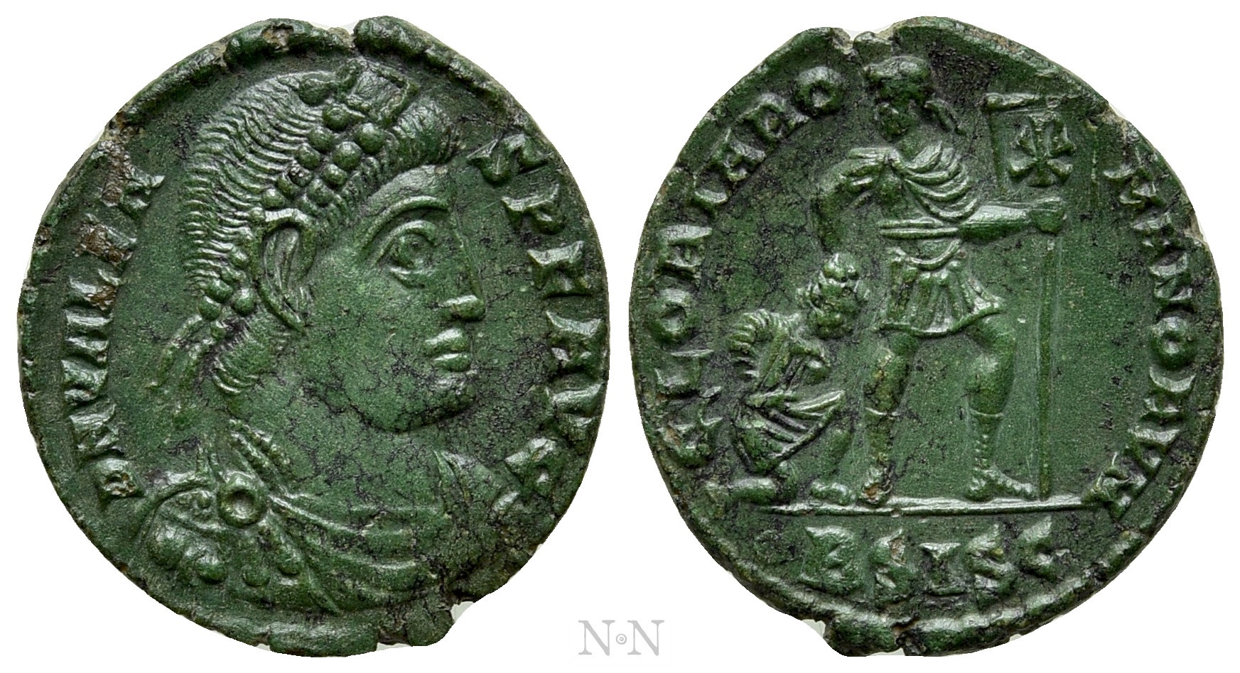 Roman Empire Bronze Nummus of Valens (minted in Siscia sometime between 364 and 367).jpg