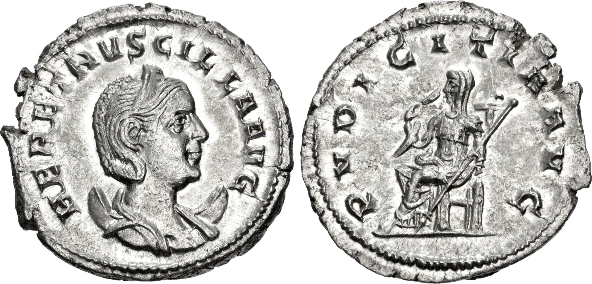 Roman Empire Silver Antoninianus of Herennia Etruscilla (minted in Rome in 250).jpg