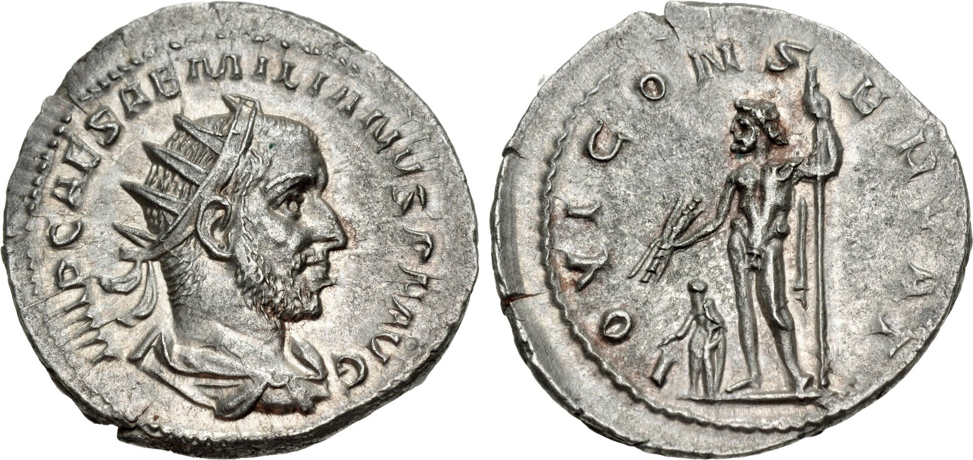 Roman Empire Silver Antoninianus of Aemilian (minted in Rome in July 253).jpg