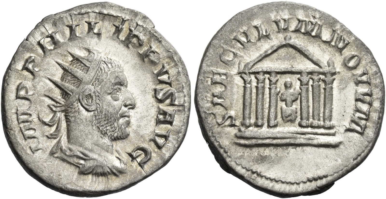Roman Empire Silver Antoninianus of Philip I (minted in Rome in 248).jpg