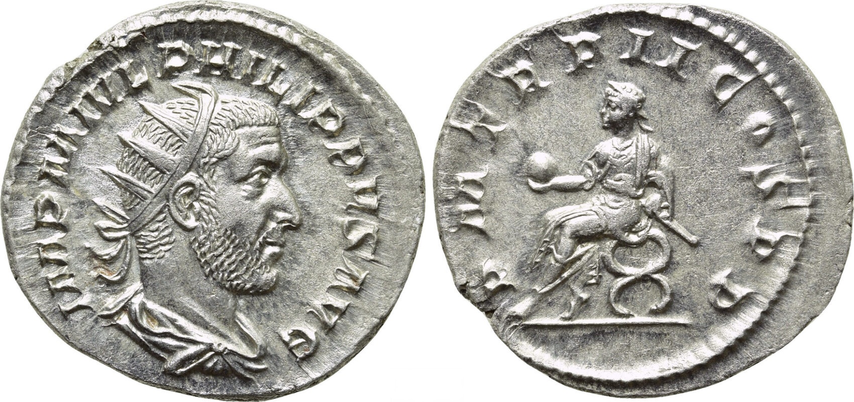Roman Empire Silver Antoninianus of Philip I (minted in Rome sometime between 245 and 247).jpeg