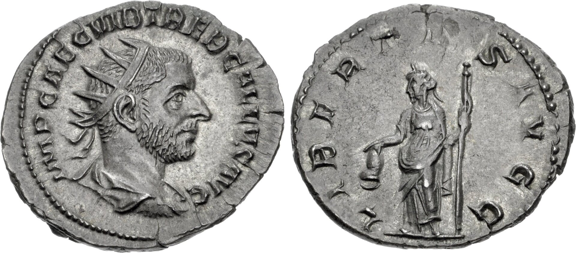 Roman Empire Silver Antoninianus of Trebonianus Gallus (minted in Rome in 252).jpg