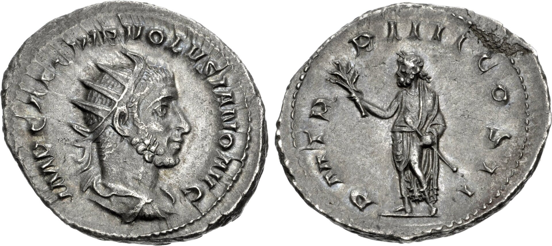 Roman Empire Silver Antoninianus of Volusian (minted in Rome in 253).jpg