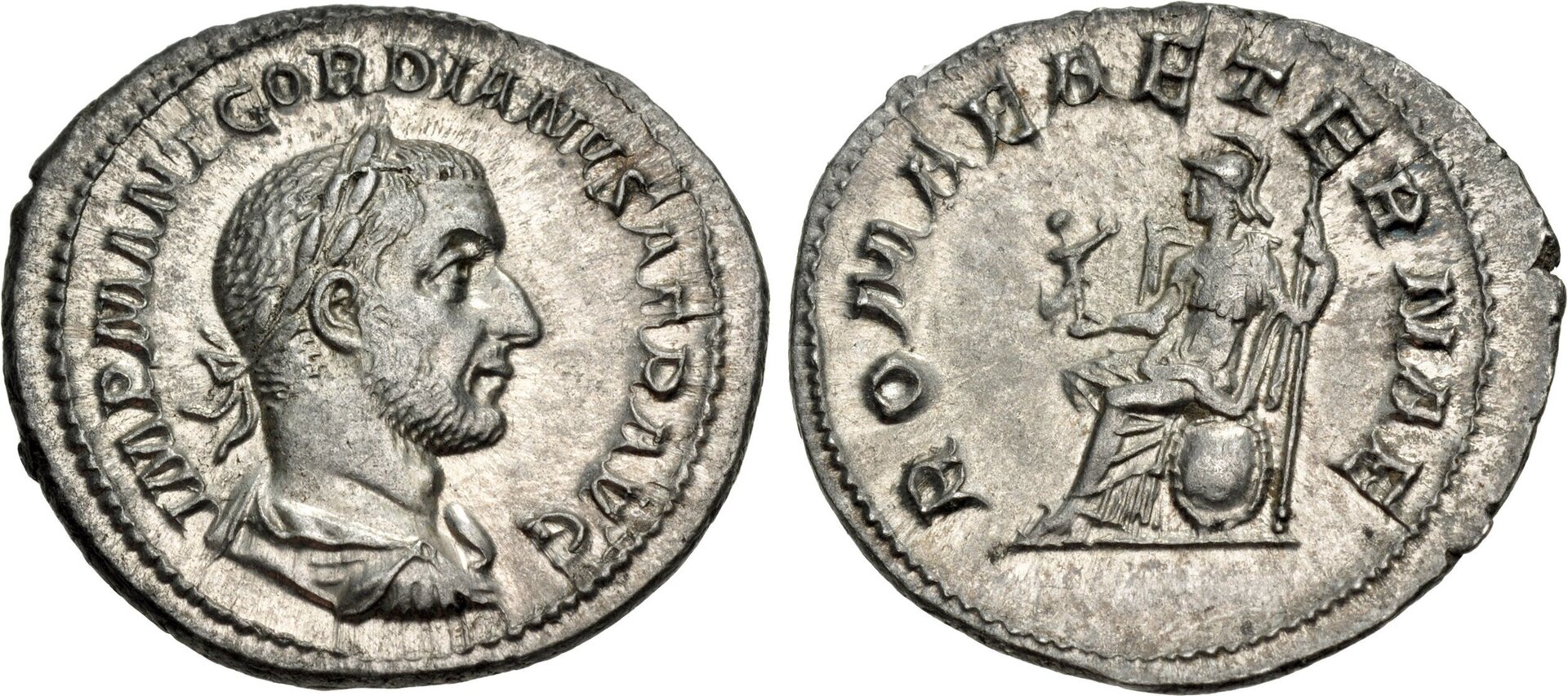 Roman Empire Silver Denarius of Gordian I (minted in Rome in April 238).jpg