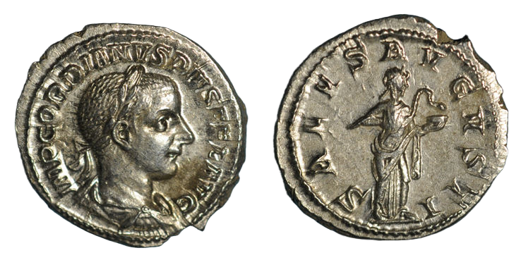 Roman Empire Silver Denarius of Gordian III (minted in Rome in either 241 or 242).png