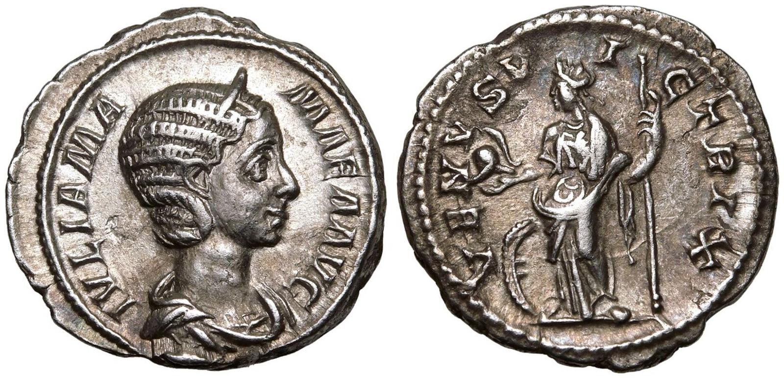 Roman Empire Silver Denarius of Julia Mamaea (minted in Rome sometime between 222 and 235).jpg