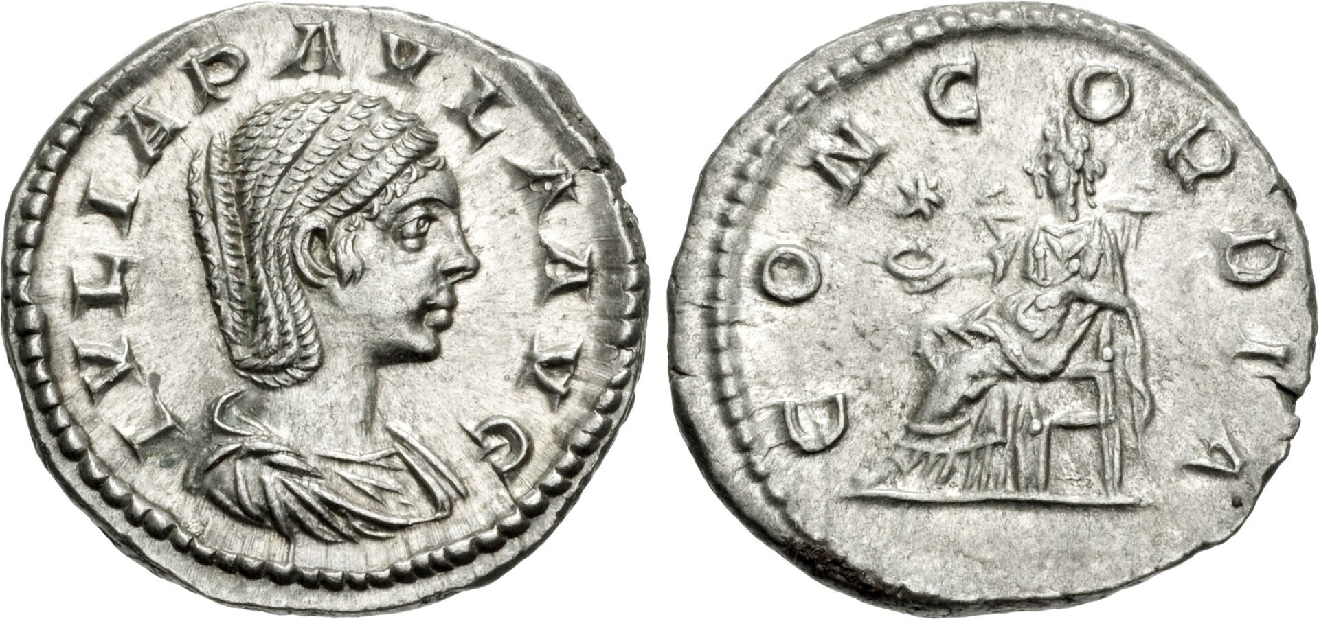 Roman Empire Silver Denarius of Julia Paula (minted in Rome in 220).jpg
