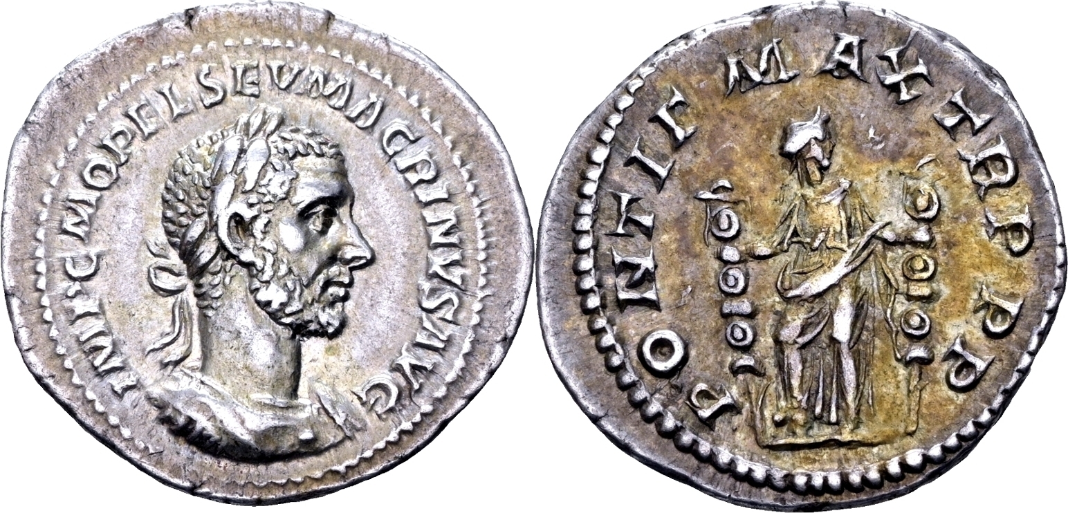Roman Empire Silver Denarius of Macrinus (minted in Rome in either 217 or 218).jpg