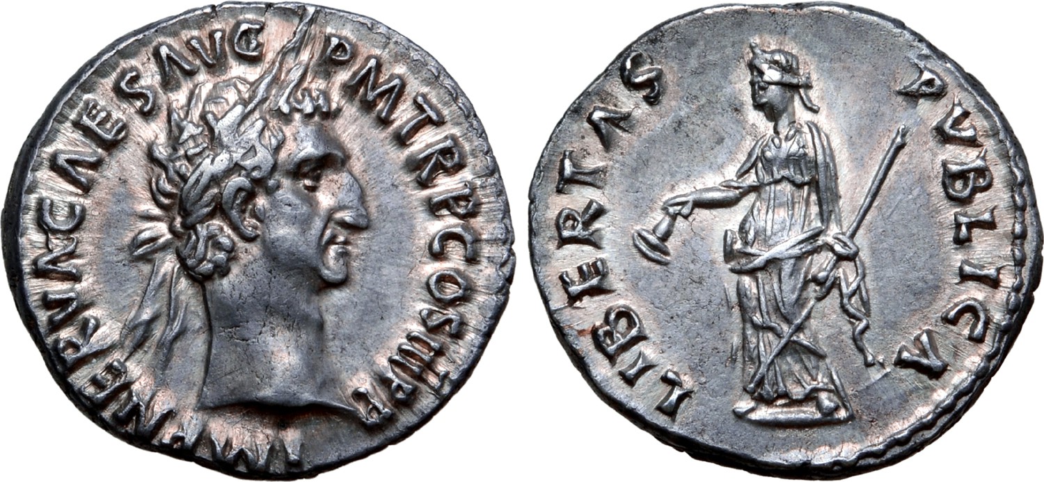 Roman Empire Silver Denarius of Nerva (minted in Rome in 97).jpg