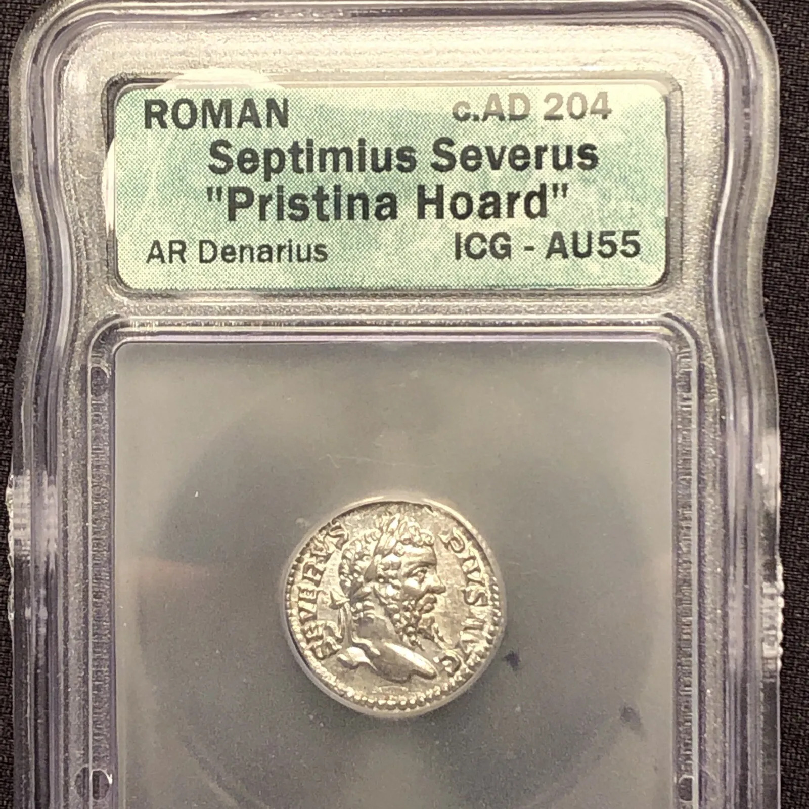 Roman Empire Silver Denarius of Septimius Severus (minted circa 204) - Obverse ICG.jpg