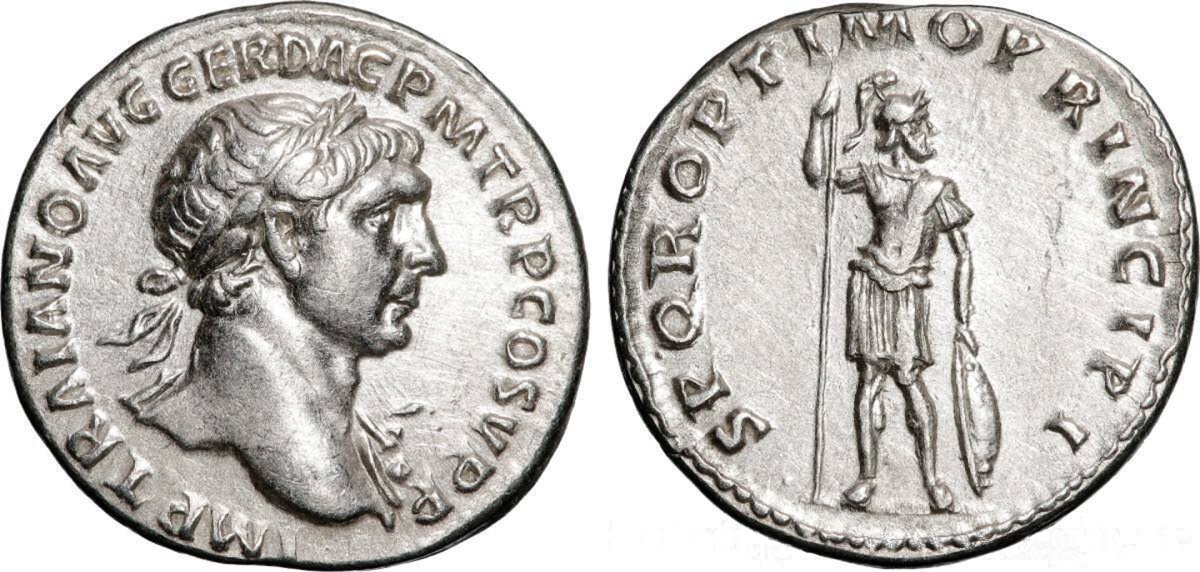 Roman Empire Silver Denarius of Trajan (minted in Rome in 107).jpeg