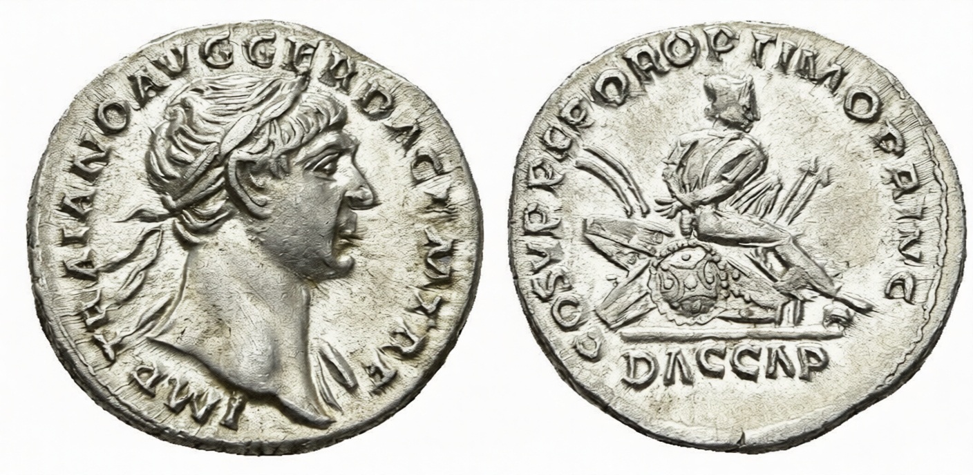Roman Empire Silver Denarius of Trajan (minted in Rome in either 107 or 108).jpg