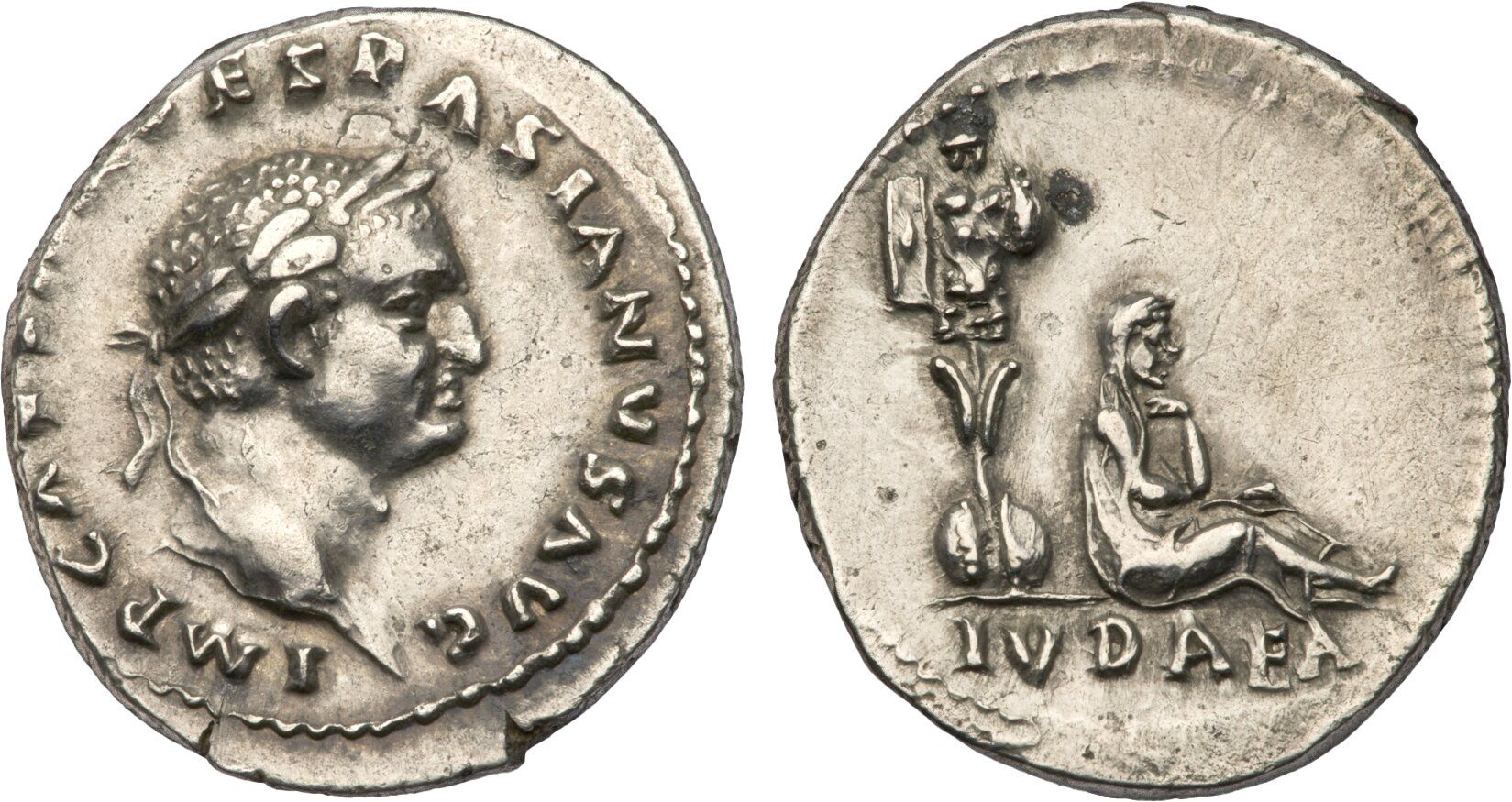 Roman Empire Silver Denarius of Vespasian (minted in Rome in either 69 or 70).jpg