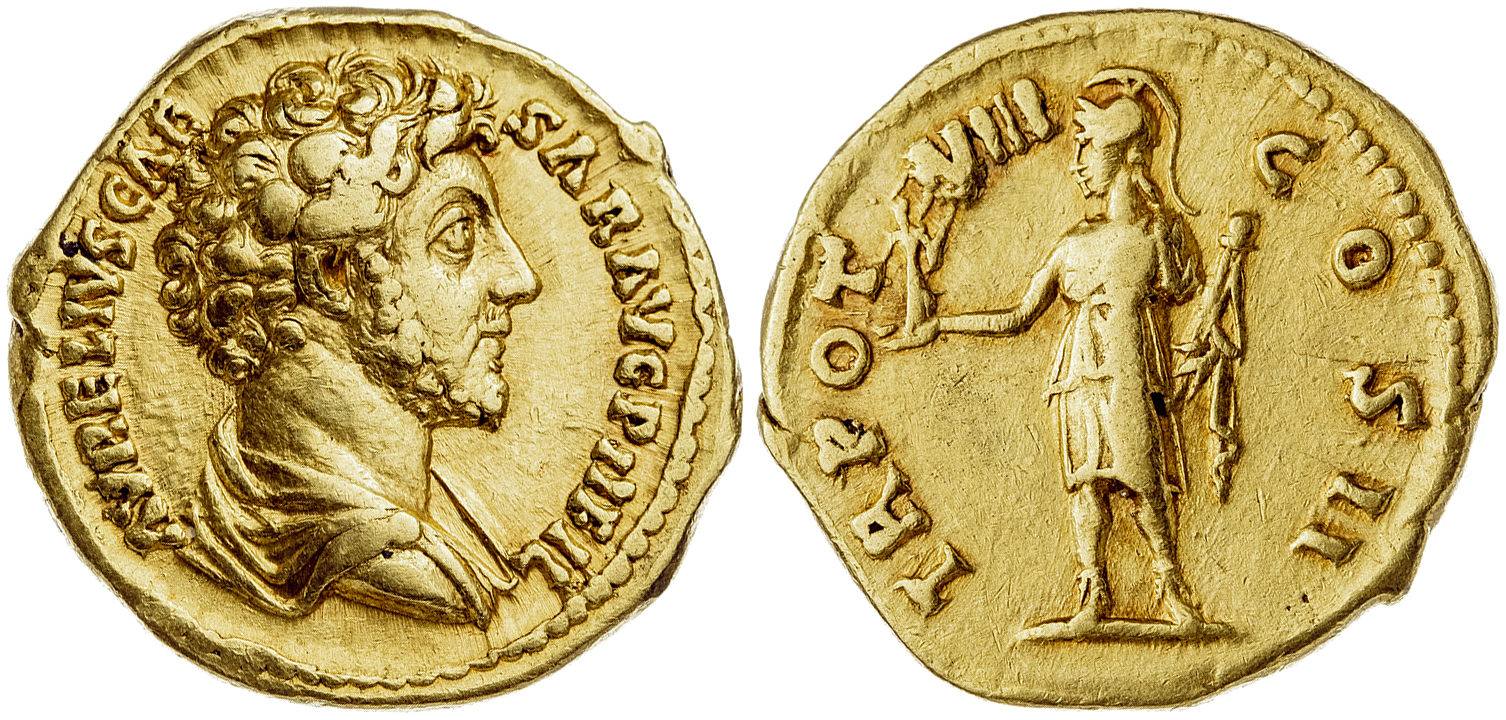 Roman Gold Aureus of Marcus Aurelius (minted in Rome in either 153 or 154).jpg