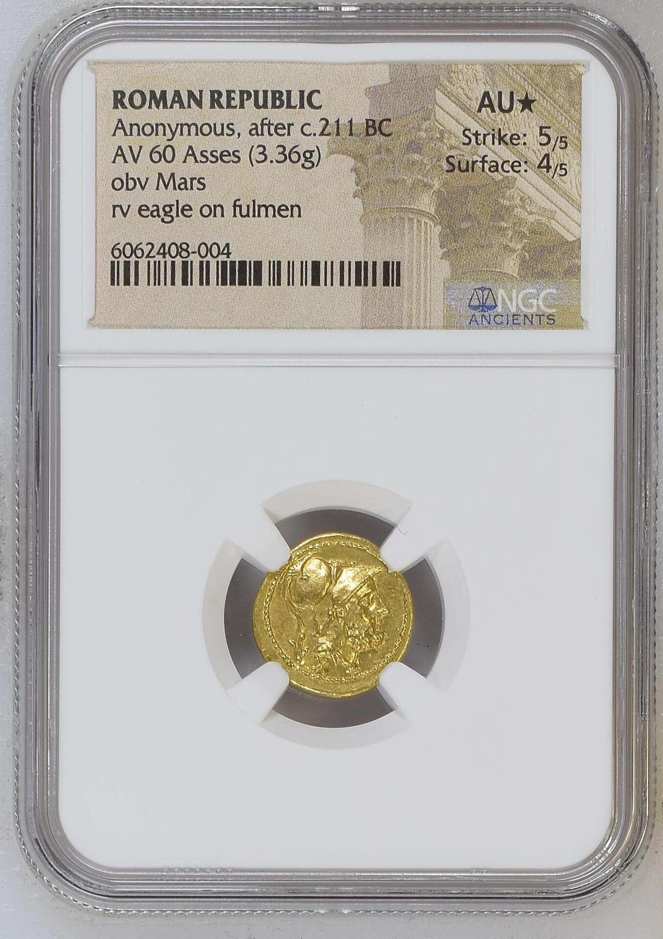 Roman Republic Gold 60 Asses (minted in Rome sometime between 211 and 208 BCE) - Obverse NGC.jpg
