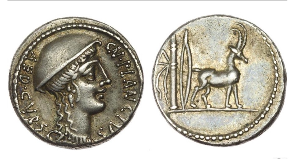 Roman Republic Plancius 55 BCE Cretan goat reverse, jpg version.jpg