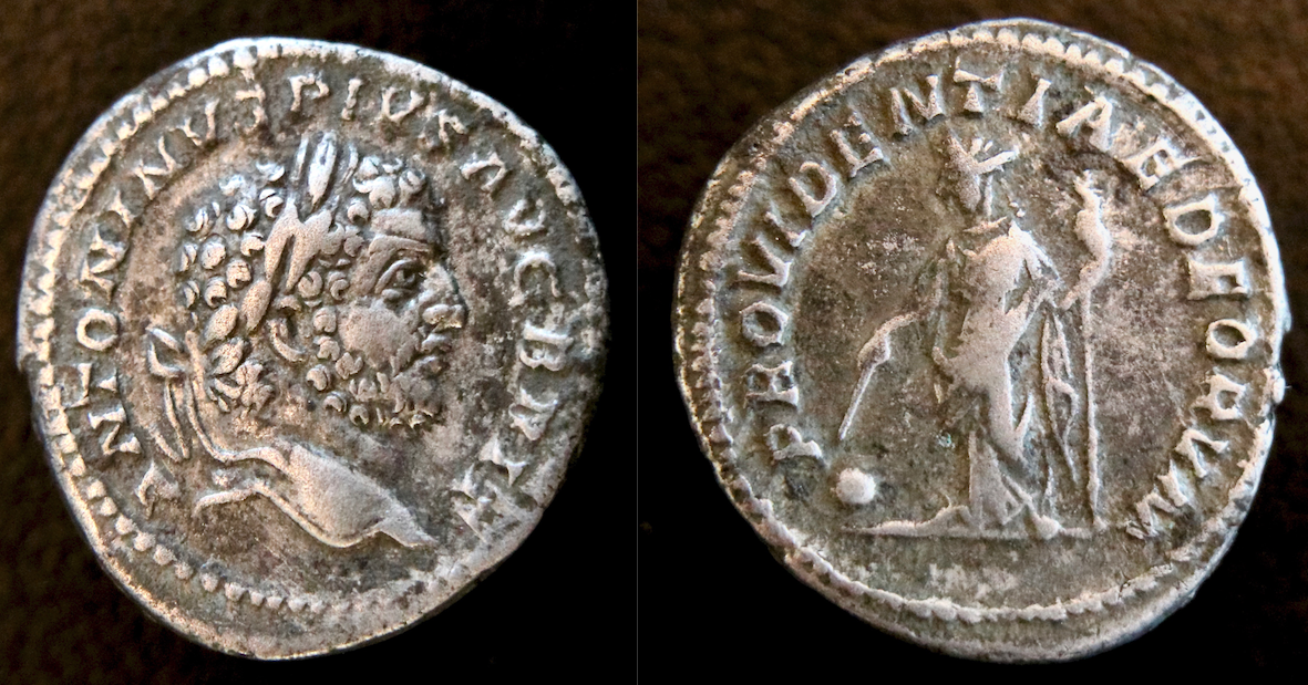 Rome – Caracalla, Denarius (Providentia), older portrait.png