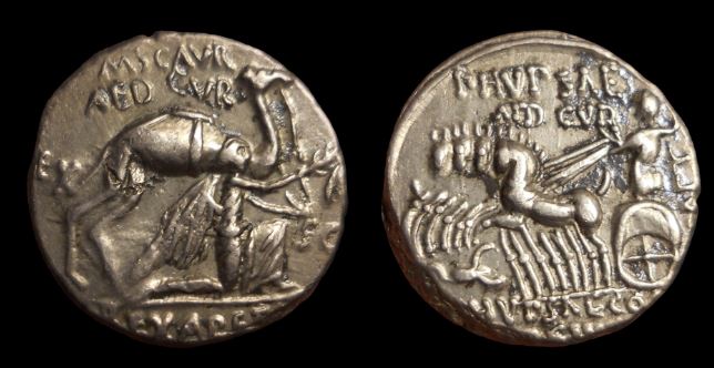 RR 58 BCE M Aemilius Scaurus and Plautius Hypsaeus AR Denarius 4-1g 19mm Rome Craw422-1b Obv-Rev.JPG