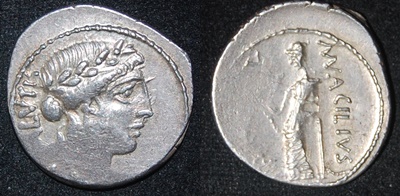 RR Acilius Glabrio 49 BCE AR Den Salus Valetudo snake S412 Cr 442-1.jpg