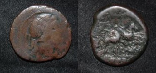 RR Anon AE 23 Quincunx 6.96g Apollo P behind Dioscuri Luceria 5 pellets Cr 99-4 Syd 309 S 910.jpg