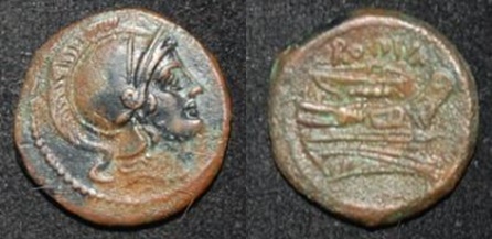 RR Anon AE Quartuncia 217-215 BC Saturn Prow BRN Cr 38-8 S 624 O-R.jpg