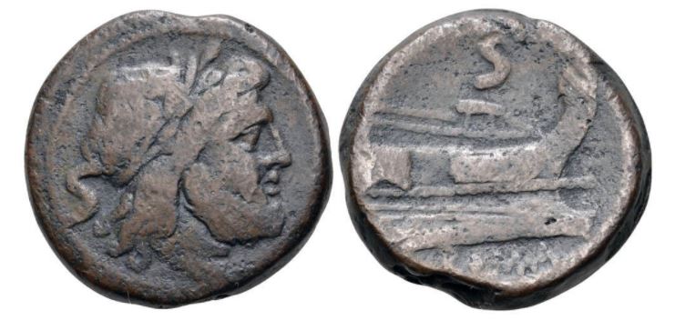 RR Anon AE Semis Rome after 211 BCE  Laureate hd Saturn r S - Prow r S ROMA 19.3g 26mm Craw 56-3.JPG