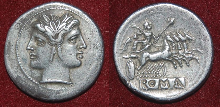 RR Anon AR Heavy Denarius -Quadrigatus - Didrachm 225-215 BCE Cr 28-3 S 31 Obv-Rev.jpg