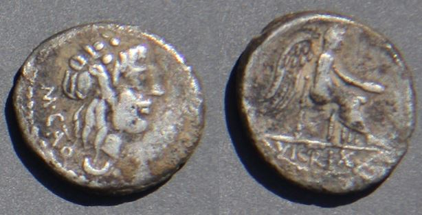 RR AR Quinarius 89 BCE M Porcius Cato Crawford 342-2. Sear 248.JPG