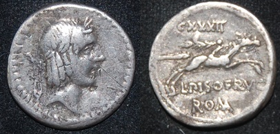 RR Calpurnius Piso Frugi 90 BCE Social AR Den CXXXII Apollo Horseman S 235 Cr 340-1 Obv-Rev.jpg