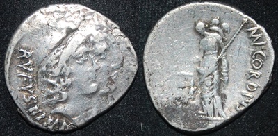 RR Cordius Rufus 46 BCE AR Den Jugate Dioscuri Venus scales S 440 Cr 463-1 Obv-Rev.jpg