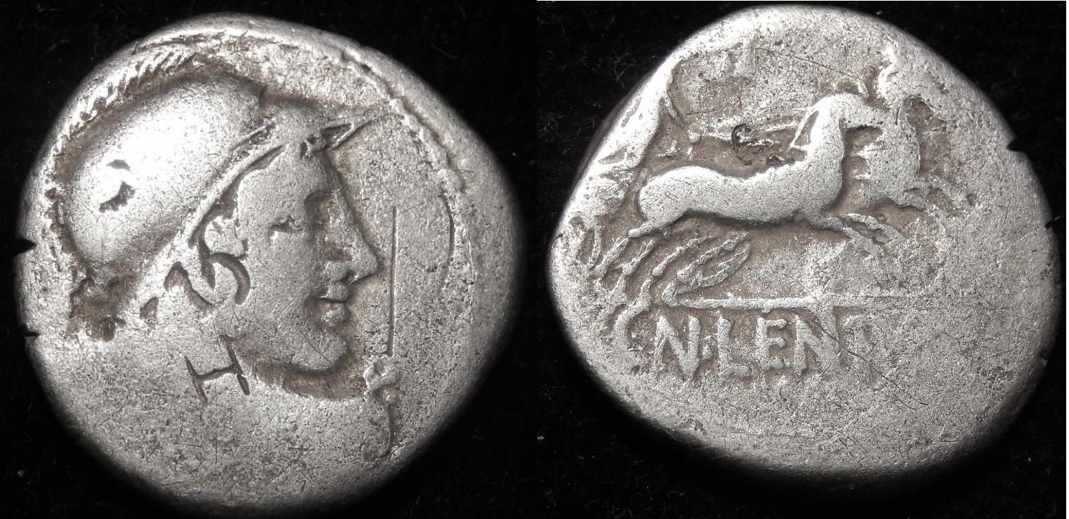RR - Cornelia - Cn Lentulus Clodianus Denarius Mars helmet 88 BC Jan 2017.jpg