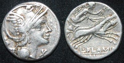 RR Flaminius Cilo 109-108 BCE AR Den X Biga wreath Sear 179 AUTH Craw 302-1.jpg